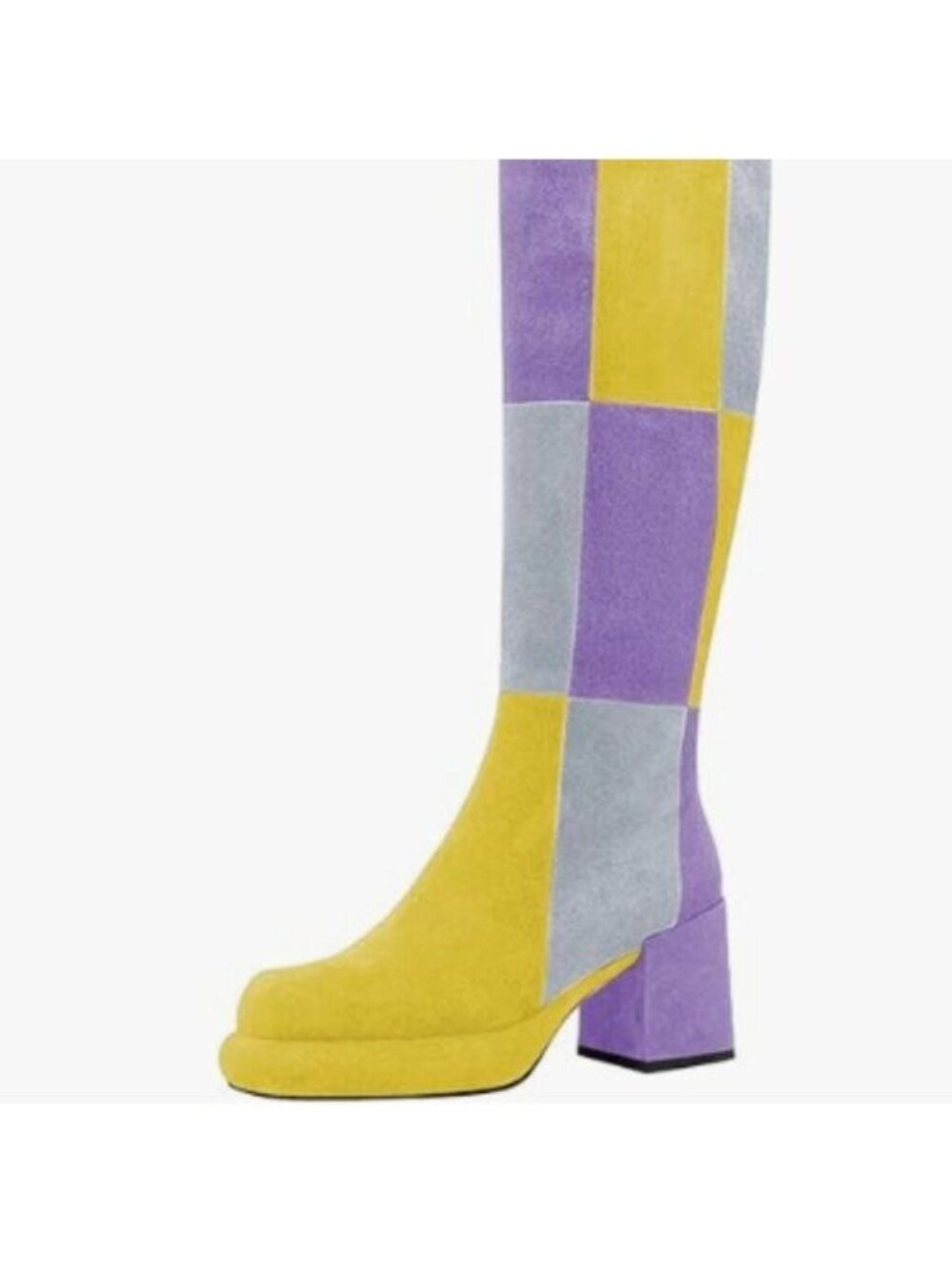 Platform Knee High Boots for Women Boots Round Toe Chunky High Heels Yellow Grey
